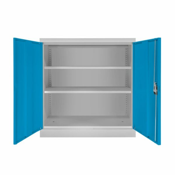 MAVAX Stahlschrank abschliessbar mit 2 Fachböden, blau/grau – Bild 3